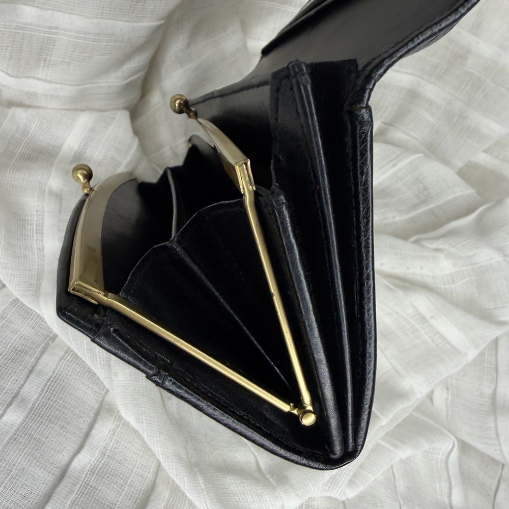 Vintage Coach Madison Black Leather Kiss Lock Clutch Wallet Made in Italy - Picture 8 of 16